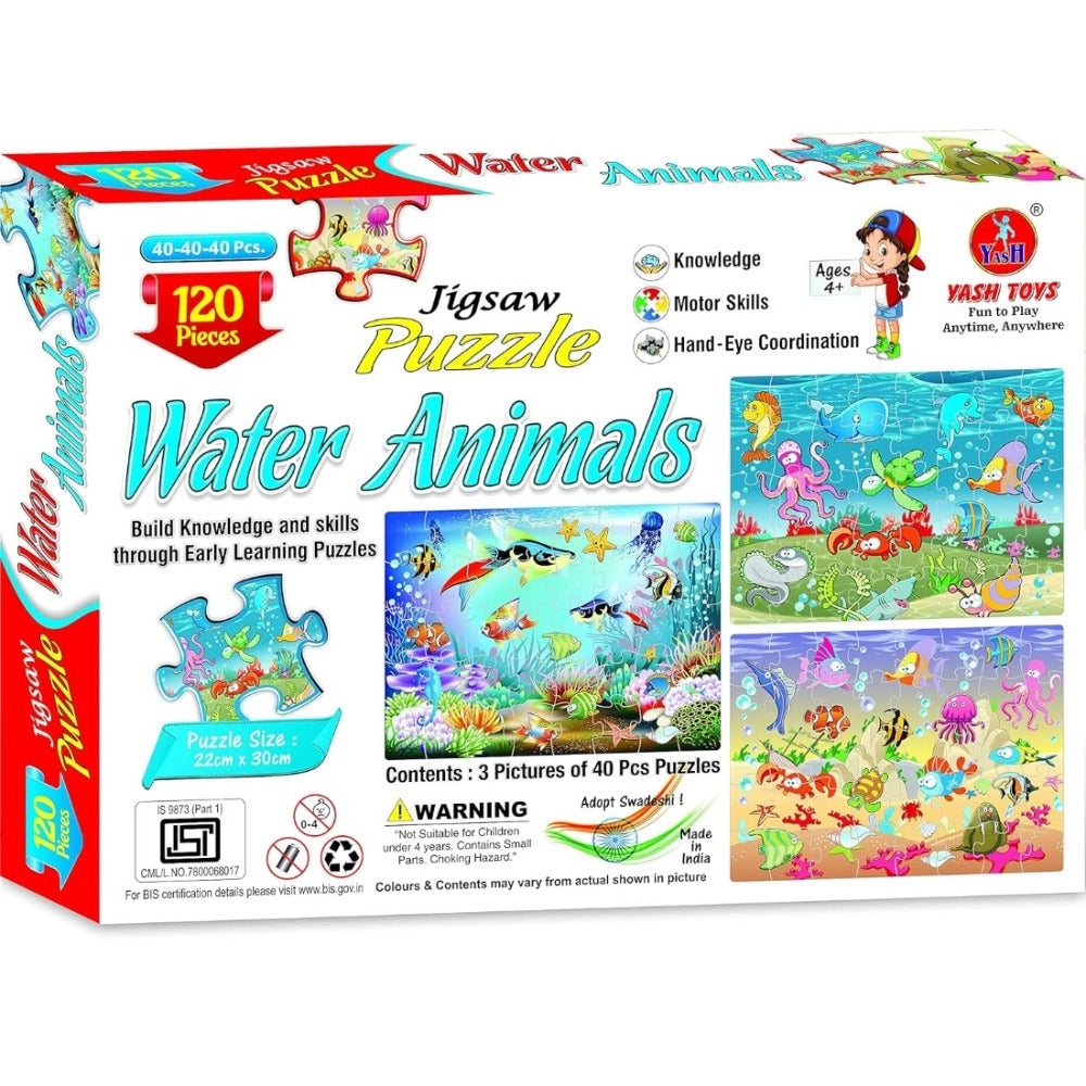 120_Pcs Jigsaw Puzzle Water Animals Set | Cardboard | Educational Toys | 4+ Years