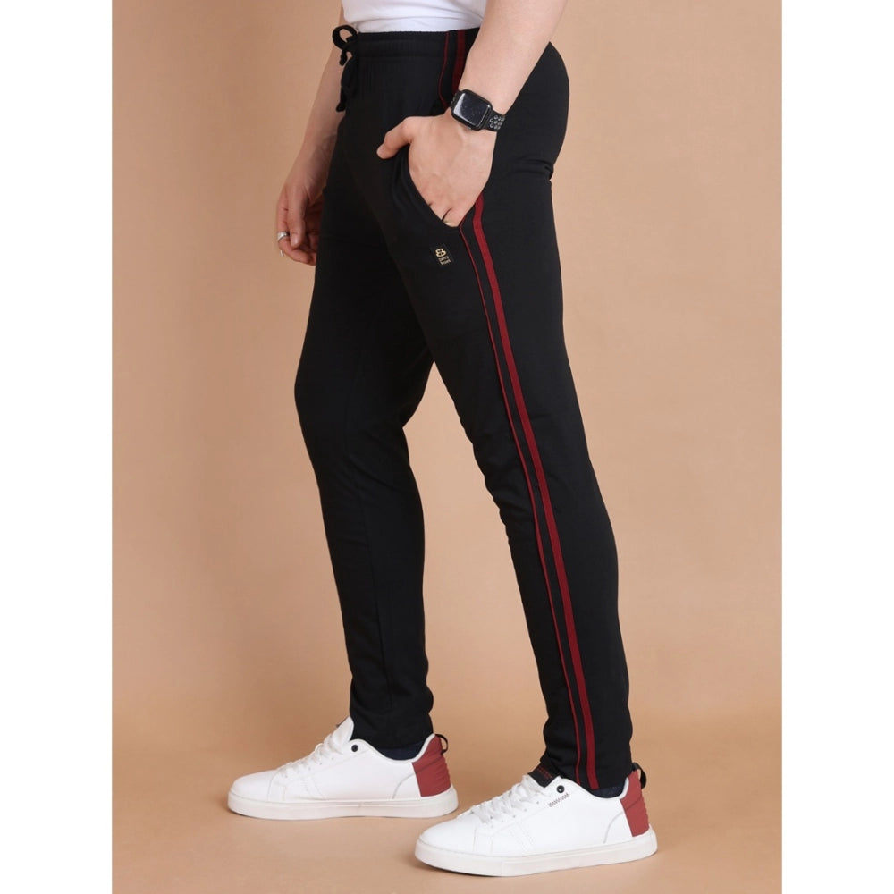 Generic Men's Casual Cotton Striped Full Length Track Pant (Black)