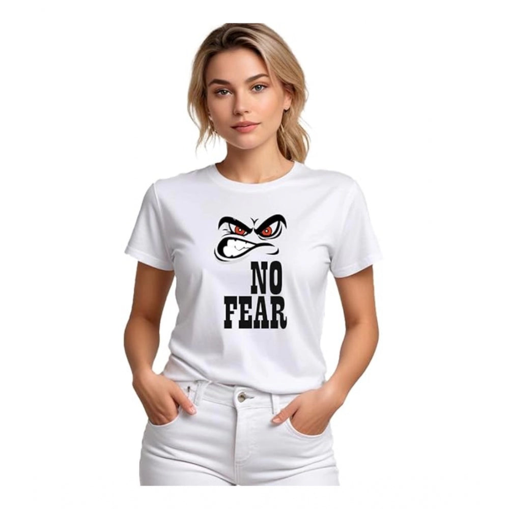 Generic Women's Polyester Solid Printed Round Neck Half Sleeve T-shirt (White)