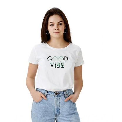 Generic Women's Polyester Solid Printed Round Neck Half Sleeve T-shirt (White)