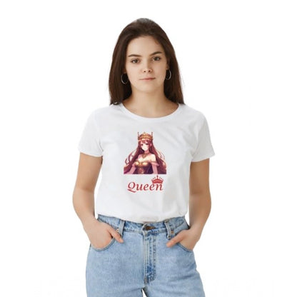 Generic Women's Polyester Solid Printed Round Neck Half Sleeve T-shirt (White)