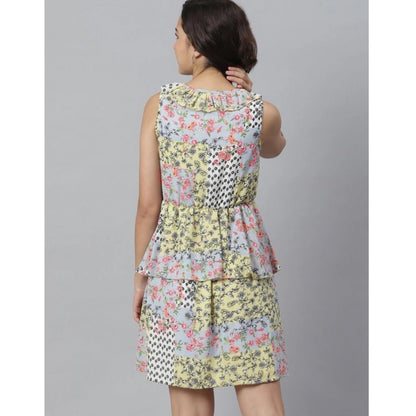 Generic Women's Polyester Peplum Sleeveless Above Knee Dress (Multicolor)