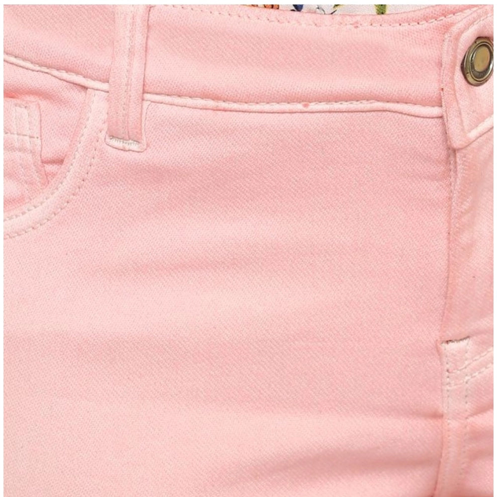 Generic Women's Denim Solid Buttoned Jeans (Pink)