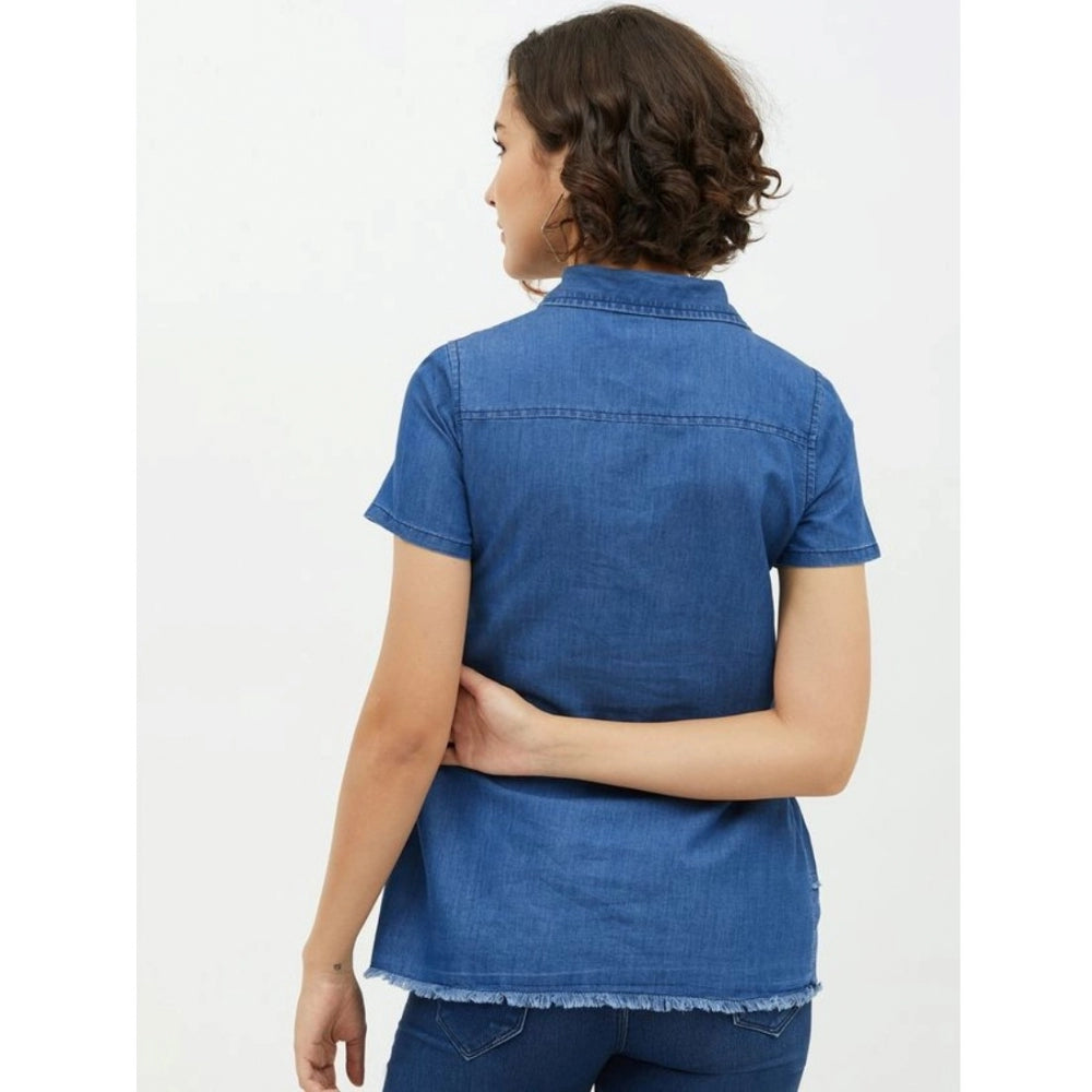 Generic Women's Denim Peplum Short Sleeve Top (Blue)