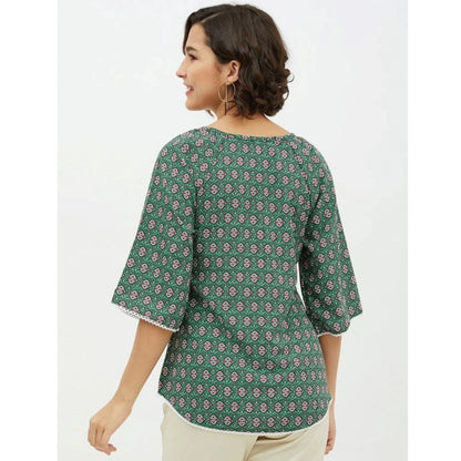 Generic Women's Polyester Printed 3-4th Sleeves Top (Green)