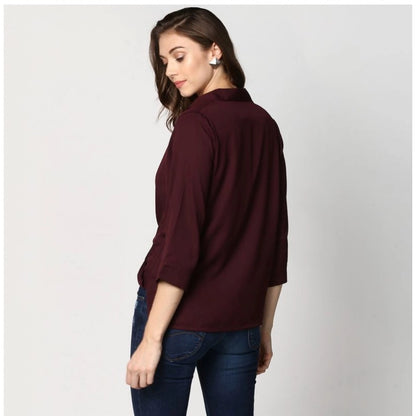 Generic Women's Polyester Solid 3-4th Sleeves Top (Maroon)