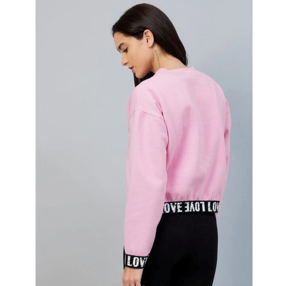 Generic Women's Fleece Solid Long Sleeves Sweatshirt (Pink)
