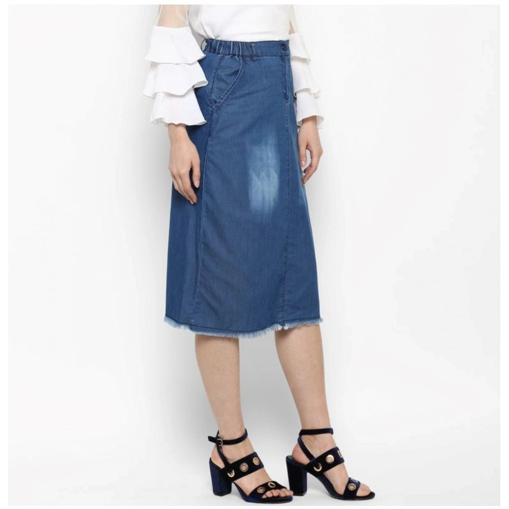 Generic Women's Denim Washed Buttoned Skirt (Blue)