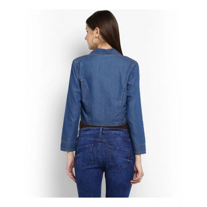 Generic Women's Denim Solid 3-4th Sleeves Shrug (Blue)