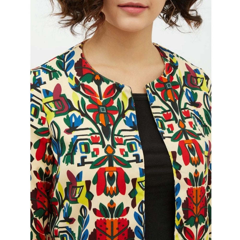 Generic Women's Polyester Floral 3-4th Sleeves Shrug (Multicolor)