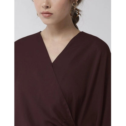Generic Women's Polyester Solid Cape Sleeve Top (Maroon)