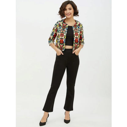 Generic Women's Polyester Floral 3-4th Sleeves Shrug (Multicolor)