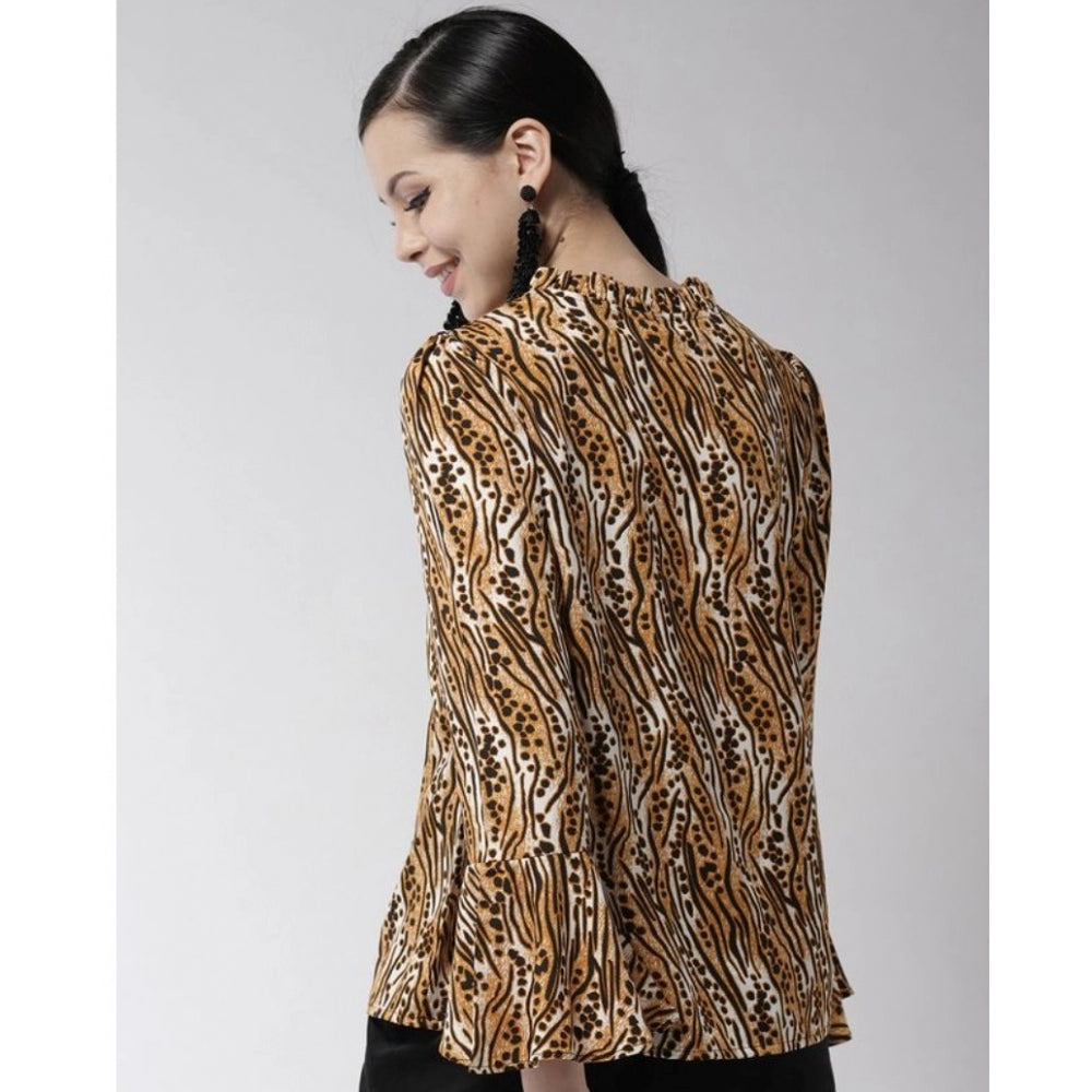 Generic Women's Polyester Printed Bell Sleeve Top (Orange - Black)