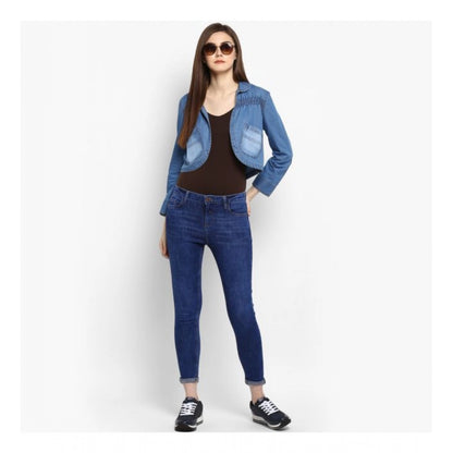 Generic Women's Denim Smocking 3-4th Sleeves Shrug (Blue)