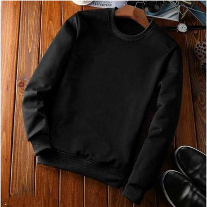 Generic Men's Casual Fleece Solid Round Neck Long Sleeves Sweatshirt (Black)