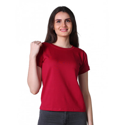 Generic Women's Cotton Blended Solid Round Neck Half Sleeve T-Shirt (Maroon)