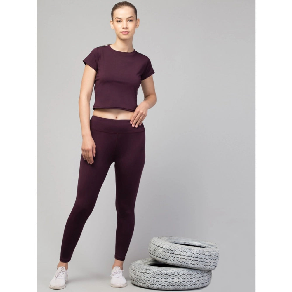 Generic Women's Polyester Solid Ankle Length High-Rise Tights (Purple)