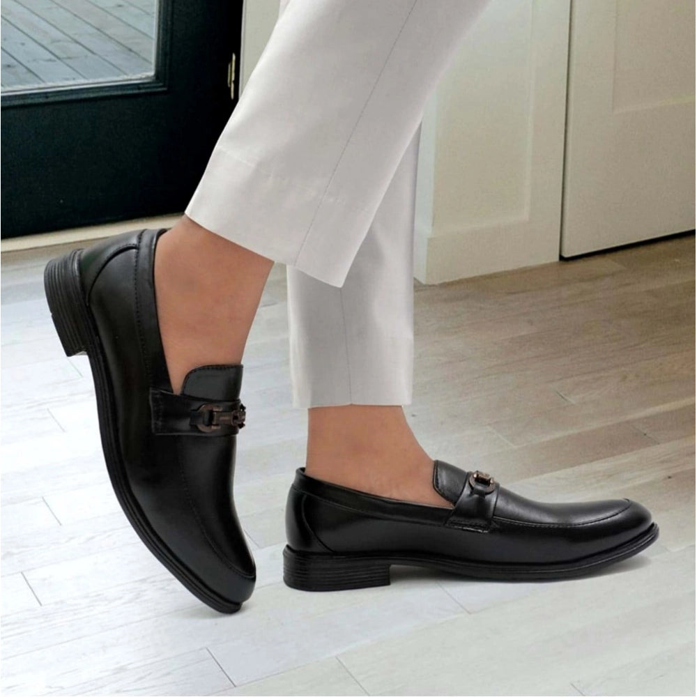 Generic Men's Casual Faux Leather Solid Slip-on Formal Shoes (Black)