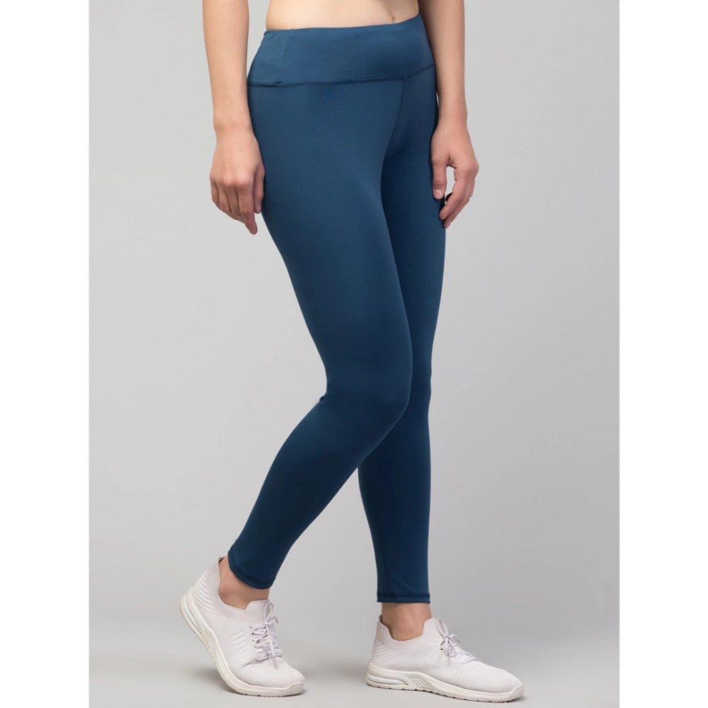Generic Women's Polyester Solid Ankle Length High-Rise Tights (Teal)
