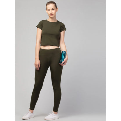 Generic Women's Polyester Solid Ankle Length High-Rise Tights (Olive)