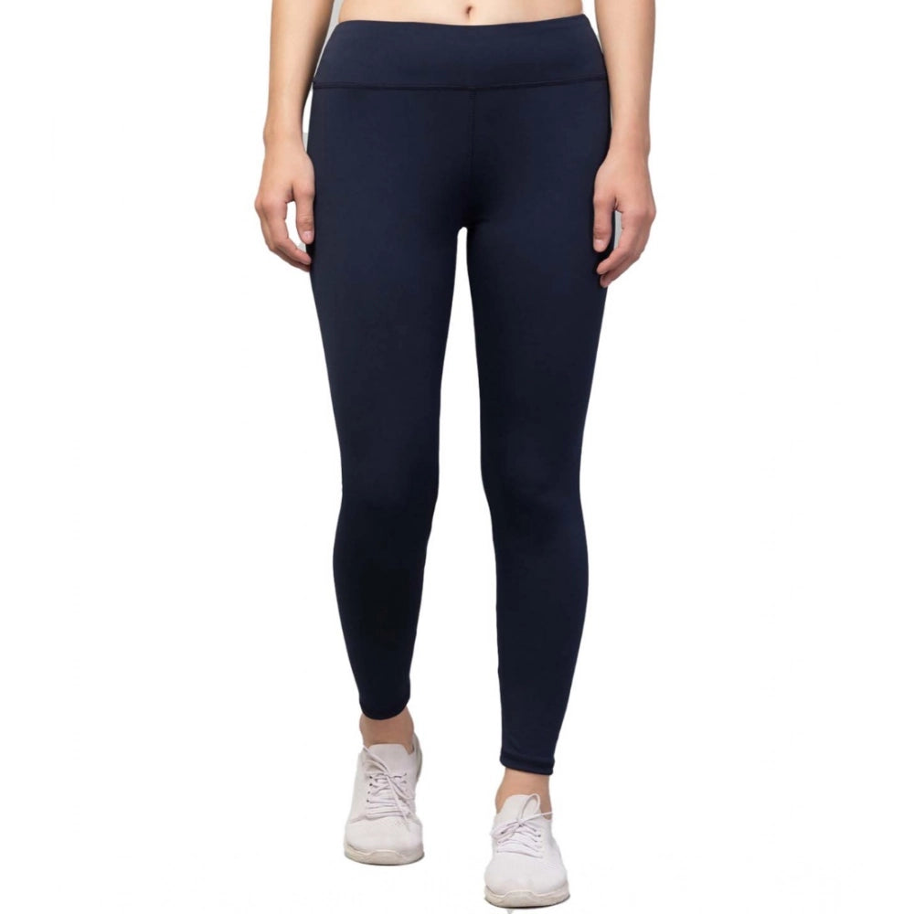 Generic Women's Polyester Solid Ankle Length High-Rise Tights (Navy)