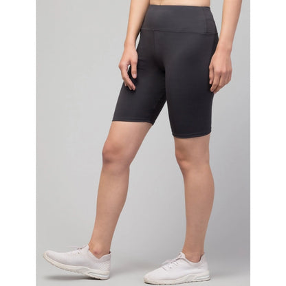 Generic Women's Polyester Solid Above Knee High-Rise Shorts (Grey)