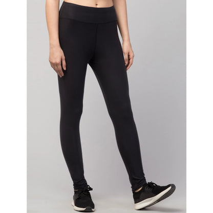 Generic Women's Polyester Solid Ankle Length High-Rise Tights (Black)