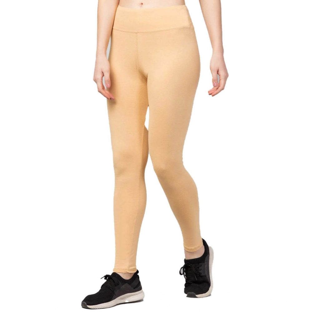 Generic Women's Polyester Solid Ankle Length High-Rise Tights (Beige)