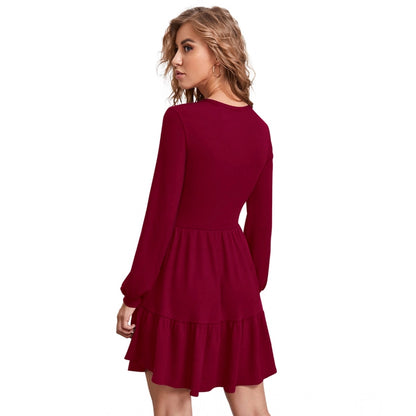 Generic Women's Knitting stretchable Solid Round Neck Full Sleeve Dress (Maroon)