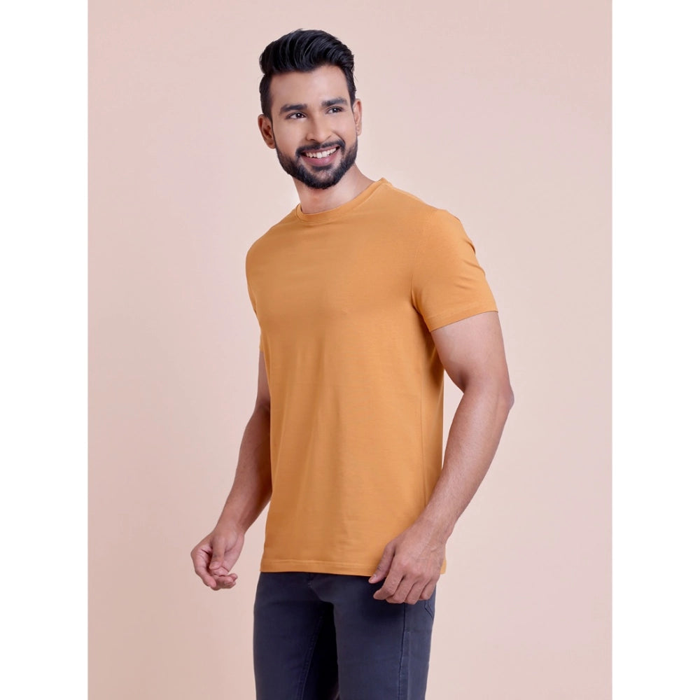 Generic Men's Casual Cotton Solid Half Sleeve Round Neck T-Shirt (Brown)