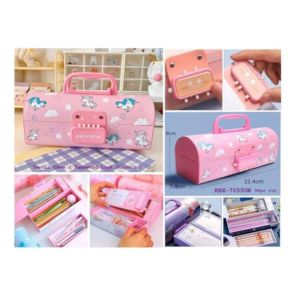Generic Plastic Pen, Pencil Box Suitcase Style Password Lock (Multicolor )