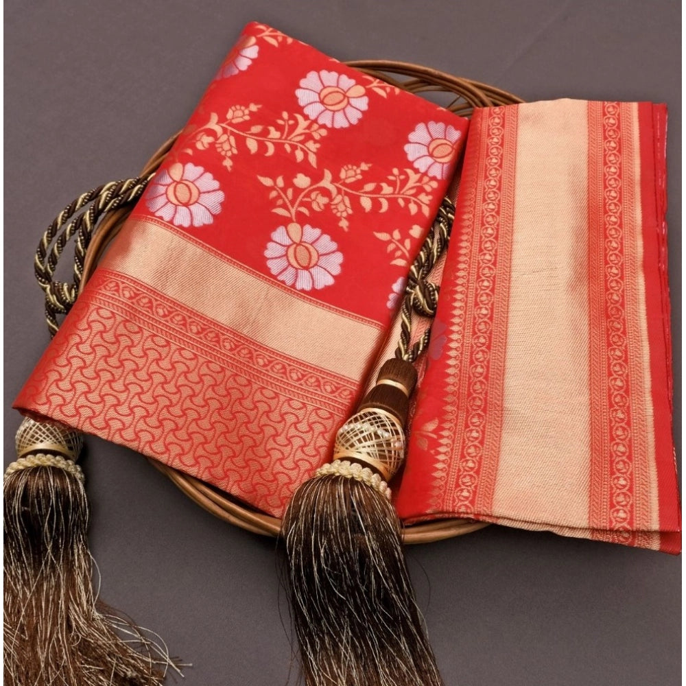 Generic Women's Silk Printed Saree With Unstitched Blouse 5.5Mtr (White)