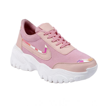 Generic Women's Casual Mesh Printed Lace-Ups Shoes (Pink)