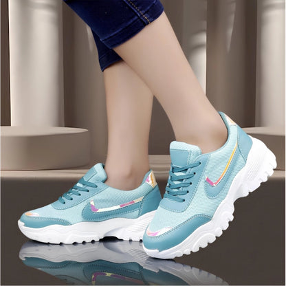 Generic Women's Casual Mesh Printed Lace-Ups Shoes (Blue)