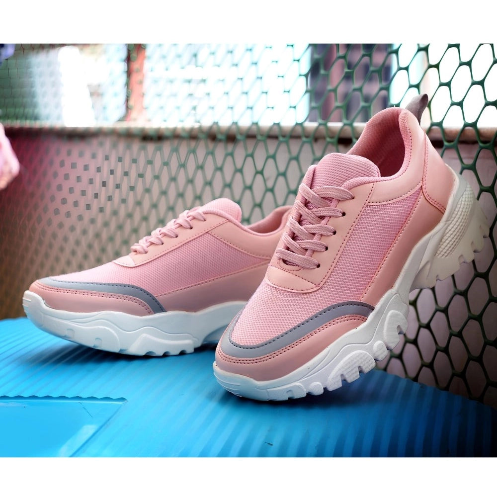 Generic Women's Casual Mesh Printed Lace-Ups Shoes (Pink)