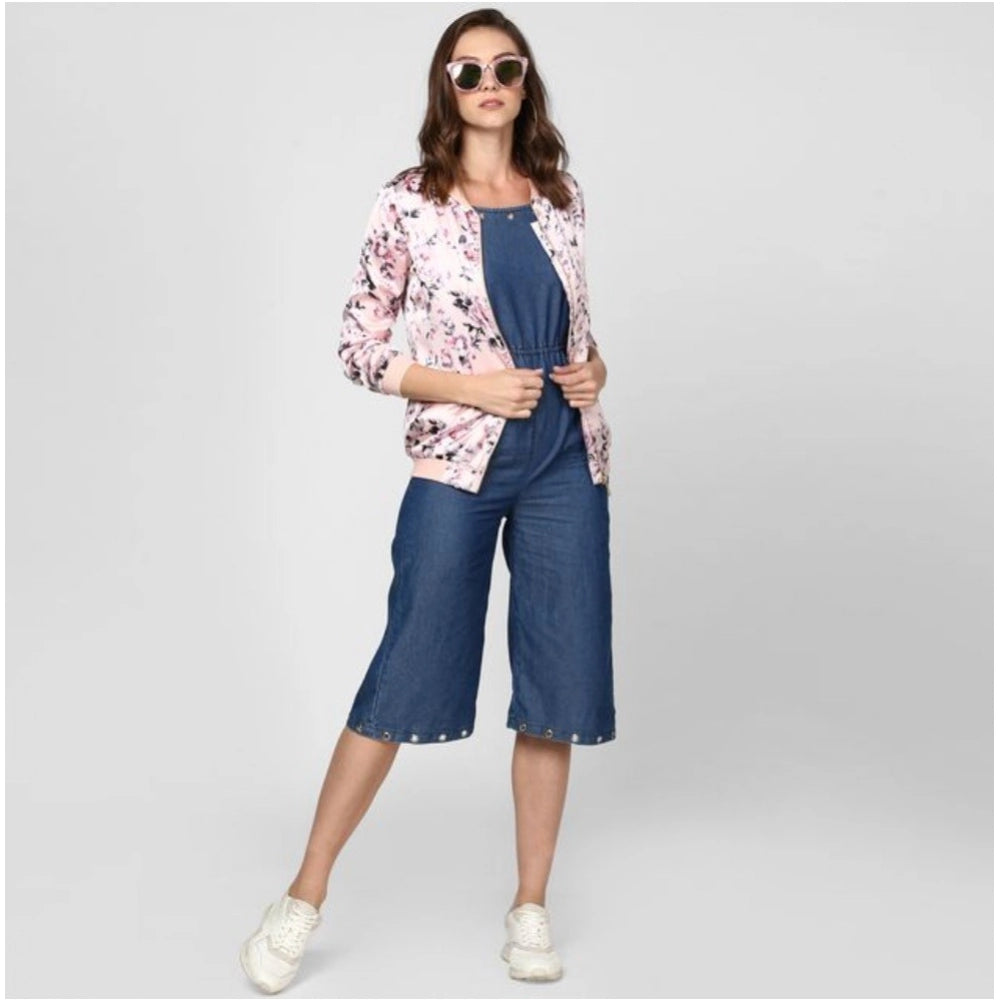 Generic Women's Satin Floral 3/4th Sleeve Jacket (Light Pink)