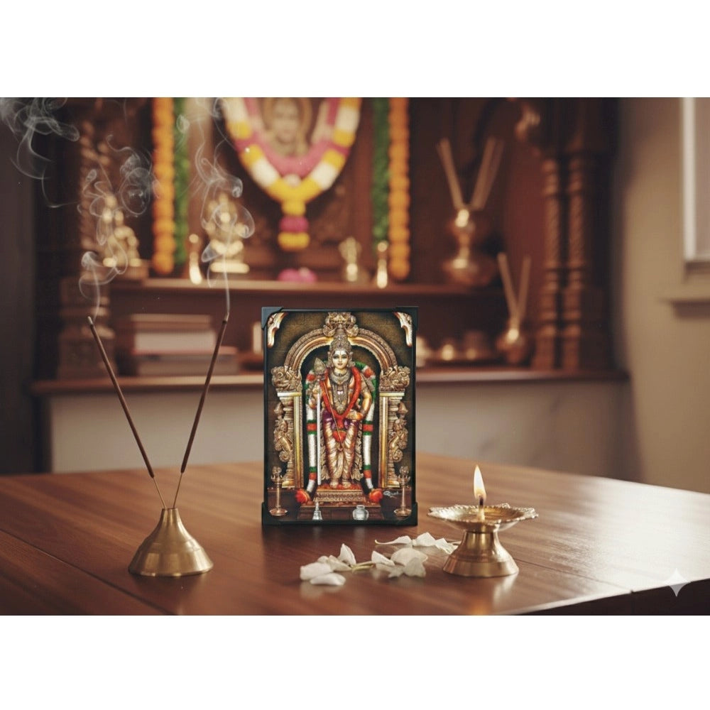 Generic Wooden Sri Subramaniyan Swamy Murugan Table Top Devotional Player (Multicolor)