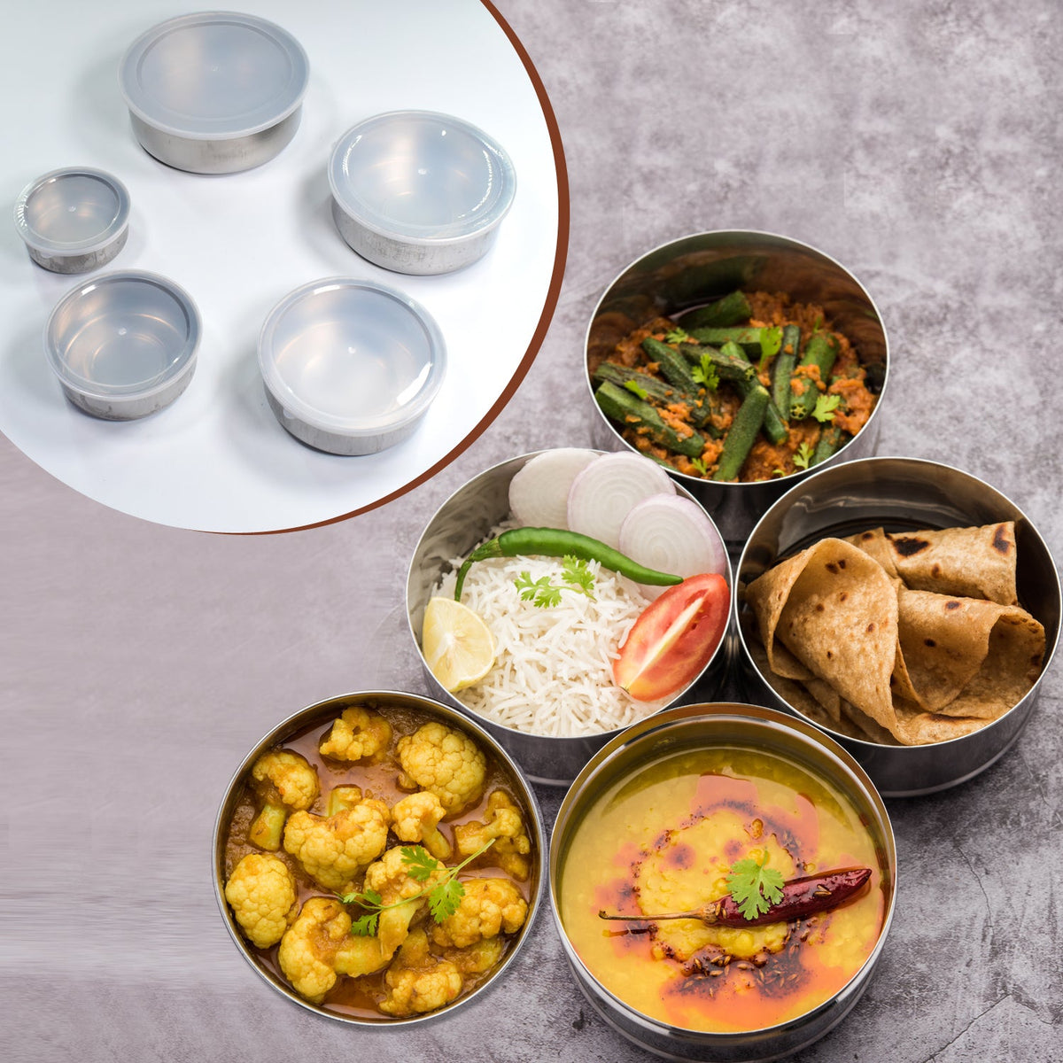 Airtight and leak-proof stainless steel food container with a vibrant, contrasting lid.