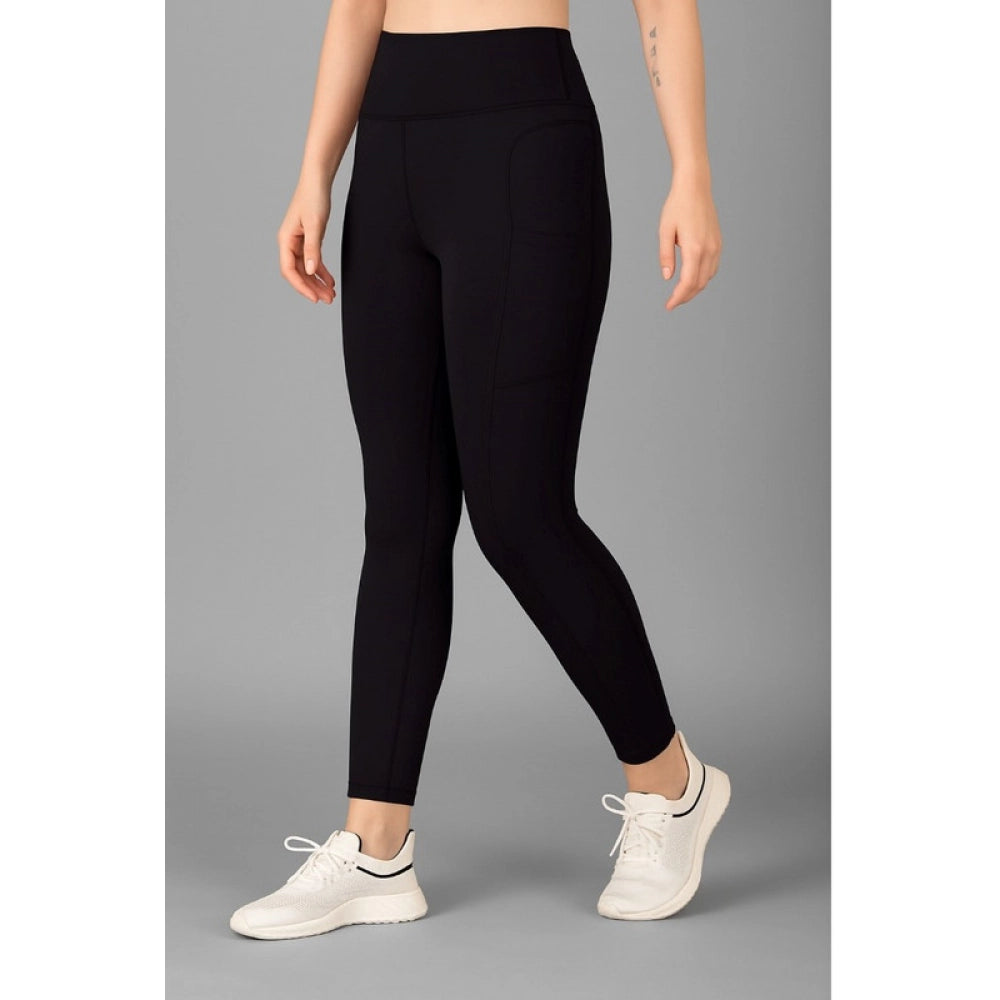 Generic Women's Polyester Solid Ankle length High Waisted Tights (Black)