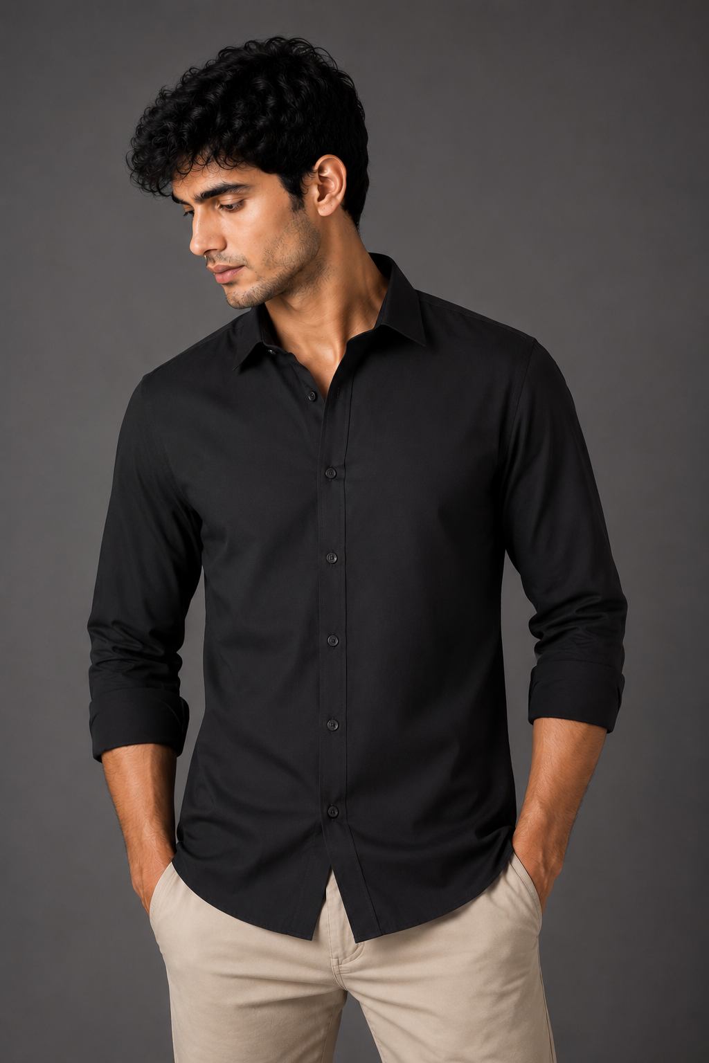 Men's Premium 100% Cotton Plain Full Sleeve Shirt | Heavy Stiff Collar & Cuff | Enzyme Washed | Laffer Peach Fabric