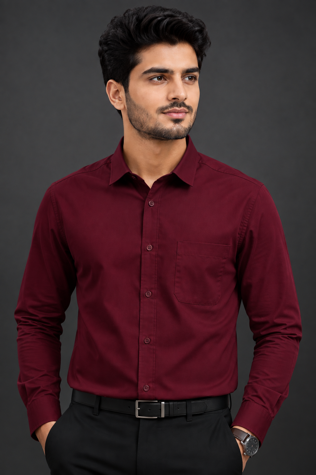 Men's Premium 100% Cotton Plain Full Sleeve Shirt | Heavy Stiff Collar & Cuff | Enzyme Washed | Laffer Peach Fabric