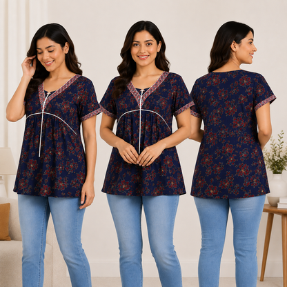 Women's Cotton Short Kurti | Casual Printed Top | Regular Fit Random Design and Color | Combo Pack