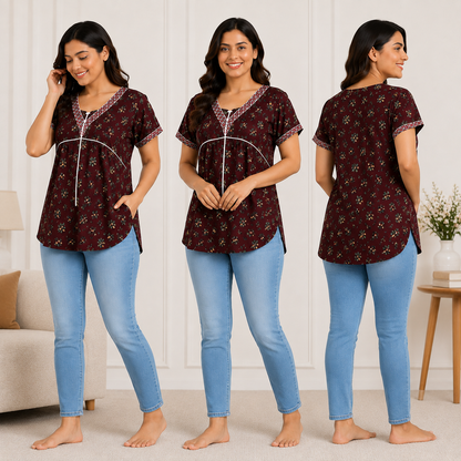 Women's Cotton Short Kurti | Casual Printed Top | Regular Fit Random Design and Color | Combo Pack