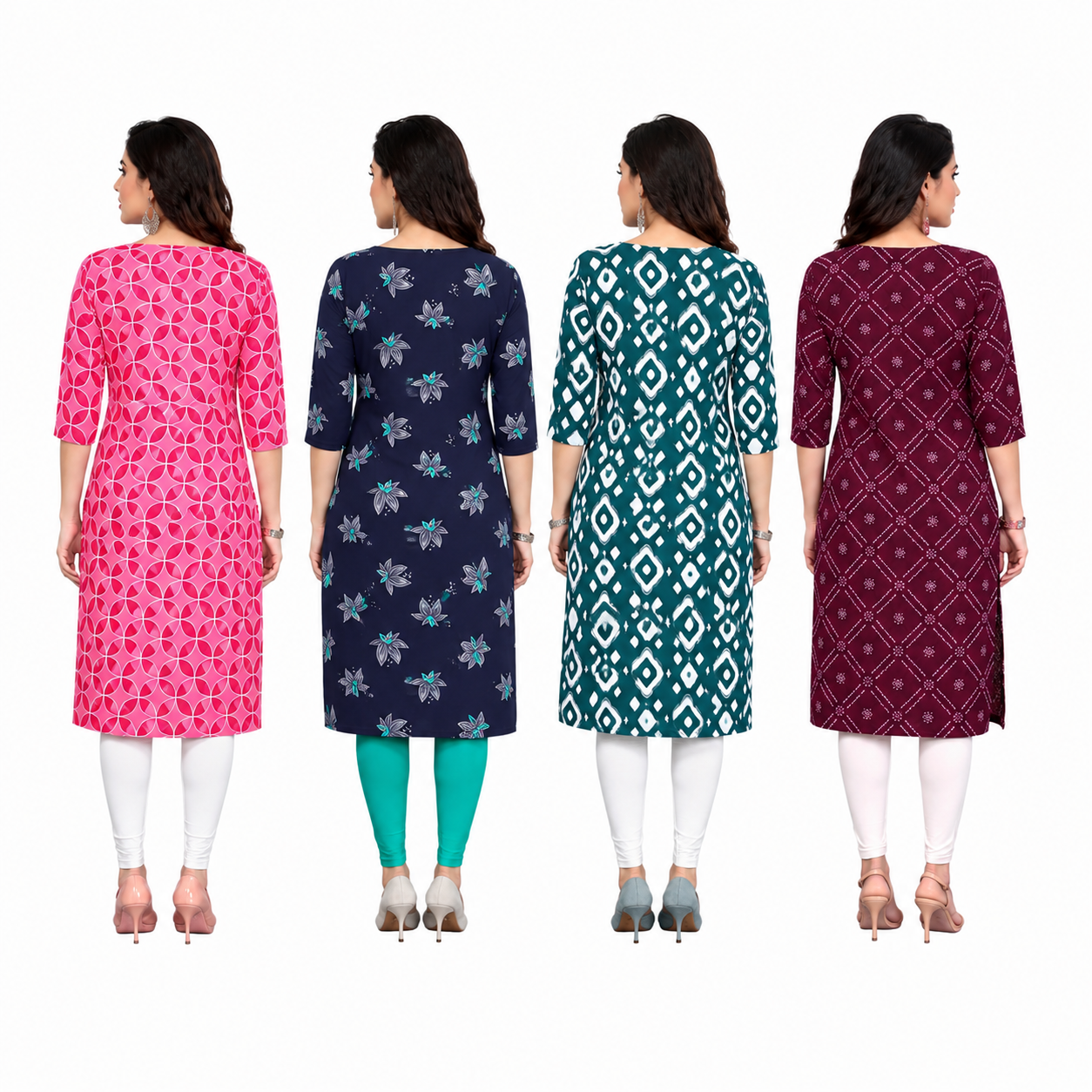 Women's Long American Crepe Kurti | Printed Casual Ethnic Wear | Random Design