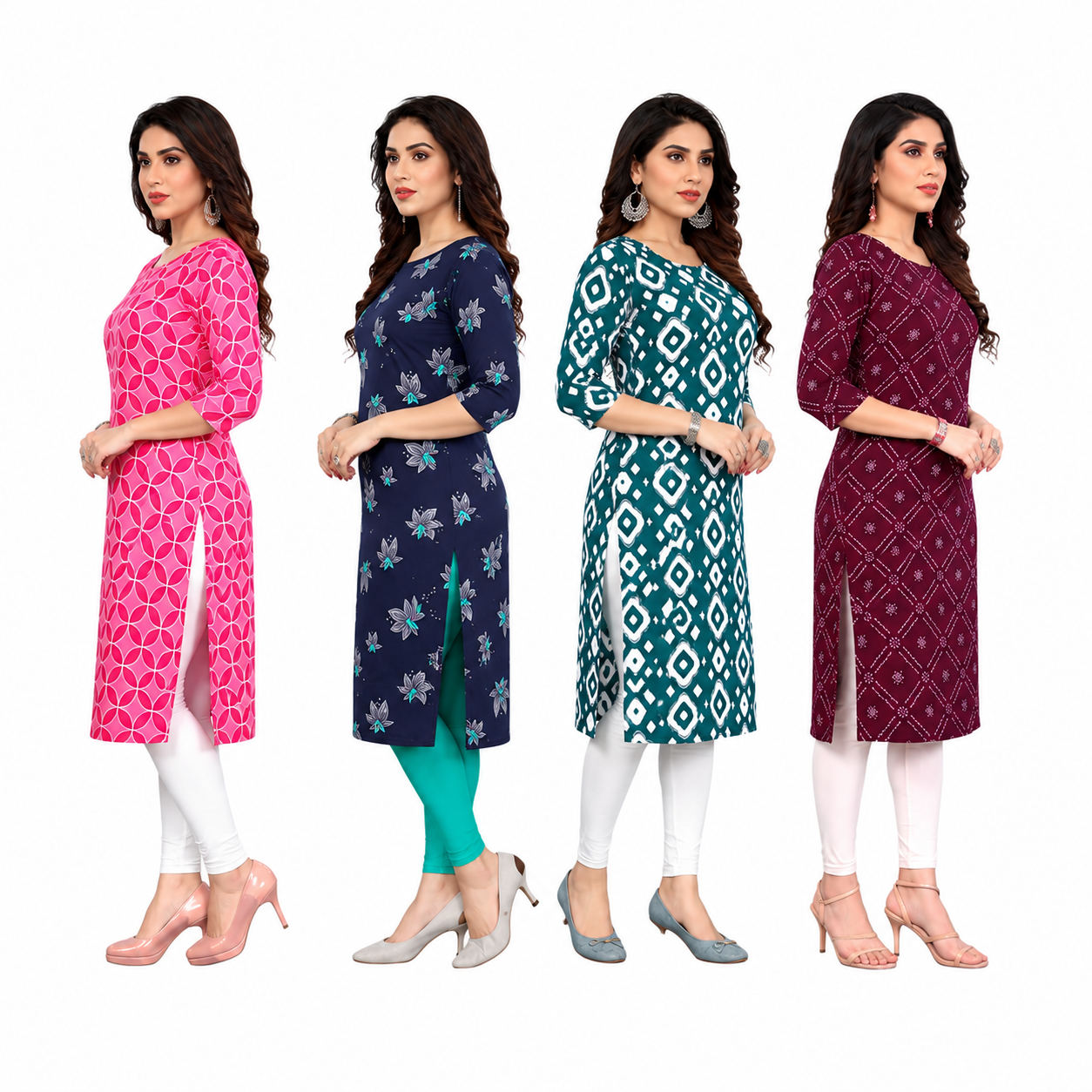 Women's Long American Crepe Kurti | Printed Casual Ethnic Wear | Random Design