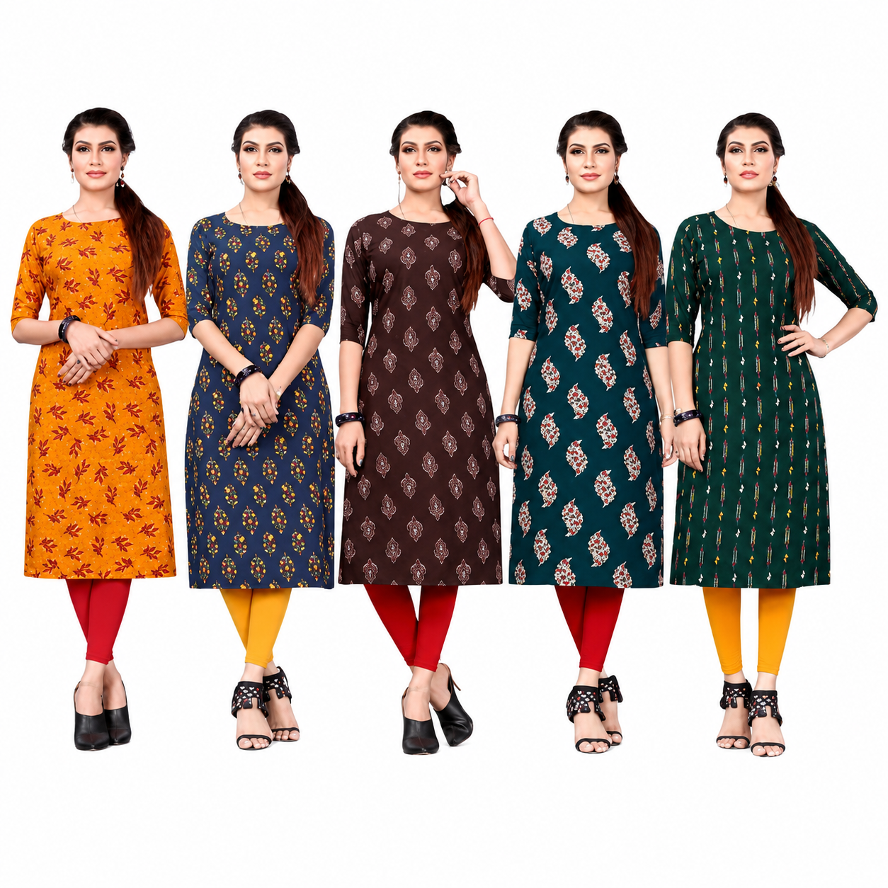 Women's Long American Crepe Kurti | Printed Casual Ethnic Wear | Random Design
