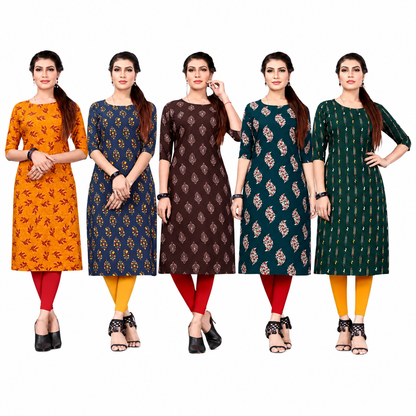 Women's Long American Crepe Kurti | Printed Casual Ethnic Wear | Random Design