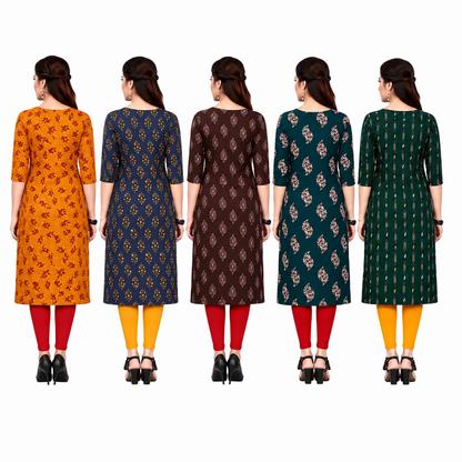 Women's Long American Crepe Kurti | Printed Casual Ethnic Wear | Random Design