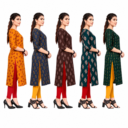 Women's Long American Crepe Kurti | Printed Casual Ethnic Wear | Random Design