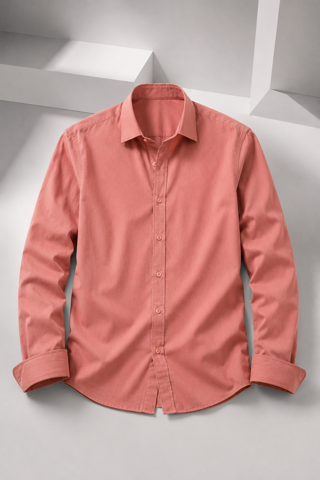 Men's Premium 100% Cotton Plain Full Sleeve Shirt | Heavy Stiff Collar & Cuff | Enzyme Washed | Laffer Peach Fabric